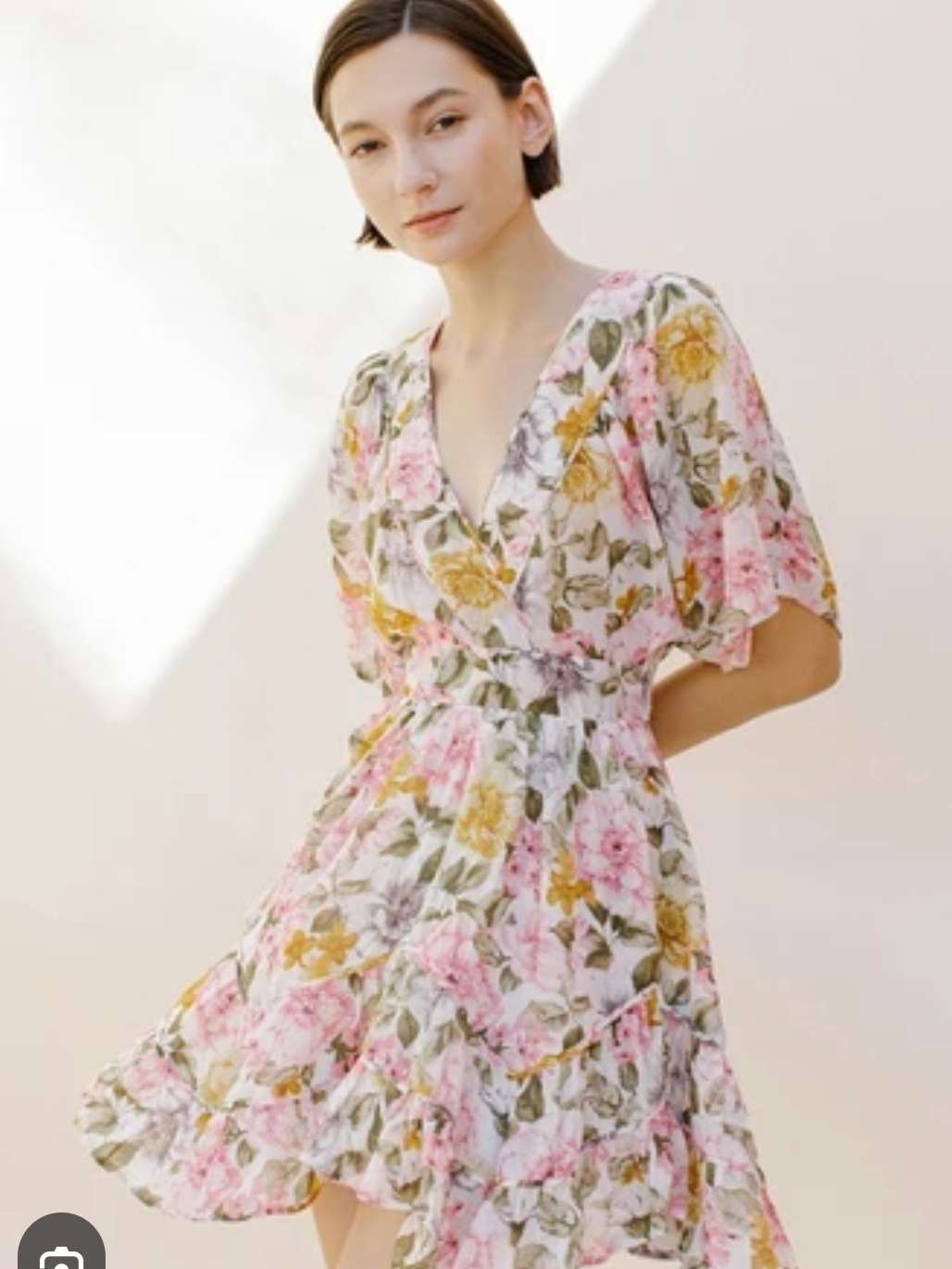 Floral V-Neck Ruffle Wrap Dress In Pink & Floral